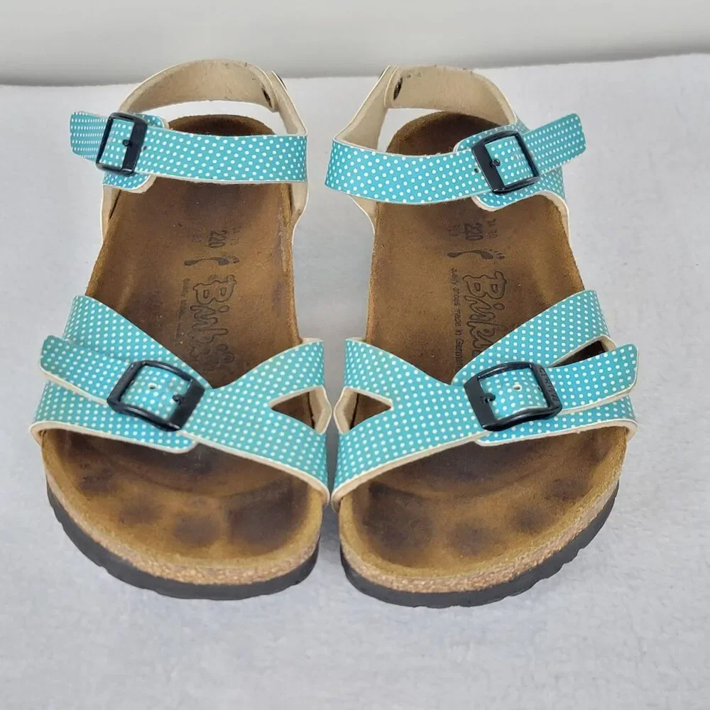 Birkenstock Turquoise White Polka Dot  Sandals Sz 34 Kids 3.5 Strappy Leather